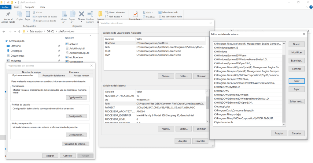 Configurando el comando adb Android Debug Bridge  como variable del sistema